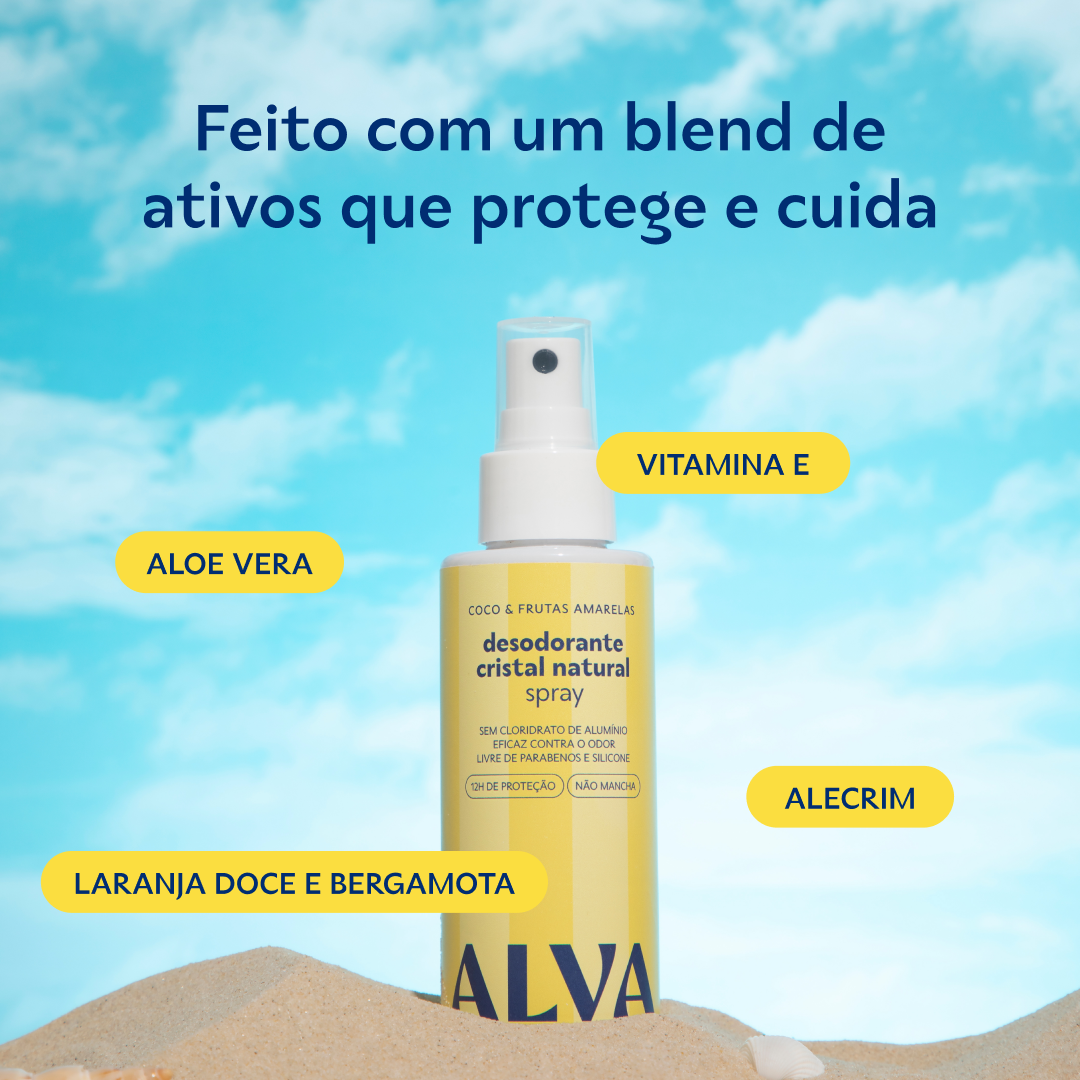 Desodorante Spray Cristal Natural Coco & Frutas Amarelas Vegano 120ml Alva